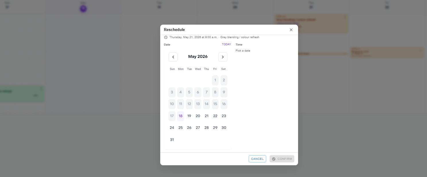 Reschedule date picker
